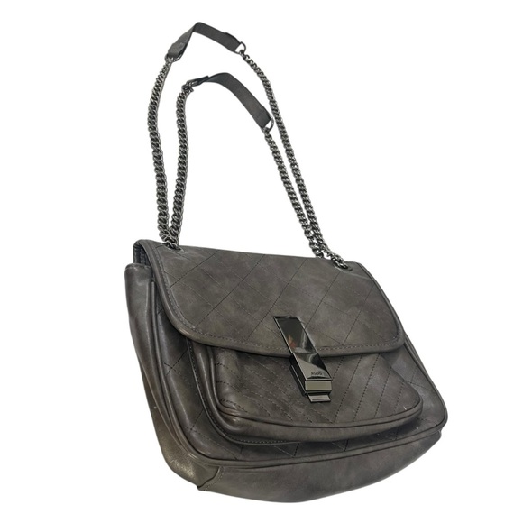 ALDO Charcoal‎ Gray Stitched Shoulder Bag Metal Chain Crossbody Bag Streetwear - Picture 5 of 15